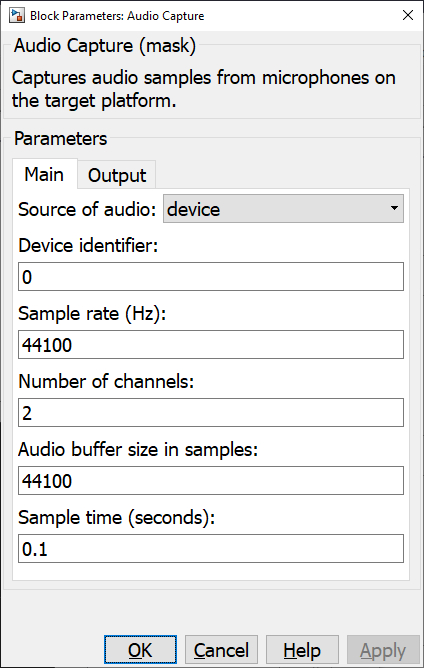 Audio Capture Main tab