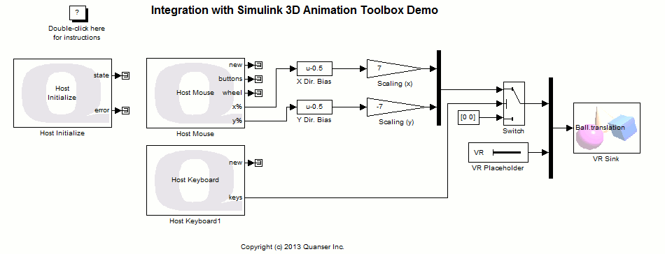 Simulink 3D Animation Toolbox Demo Simulink Diagram