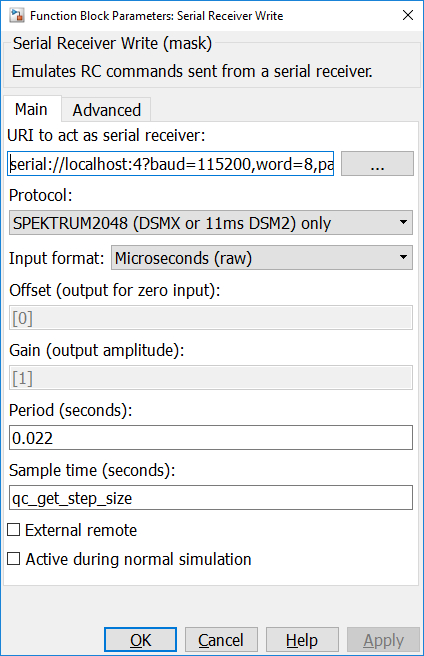 Serial Receiver Write Main tab