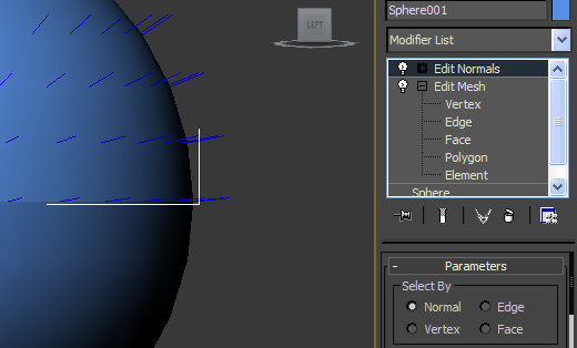 Adding an Edit Normals modifier to the stack shows the normal vectors of each vertex.