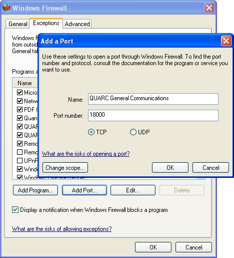 Opening a TCP/IP port on Windows XP.
