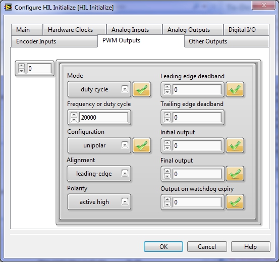 PWM Outputs tab