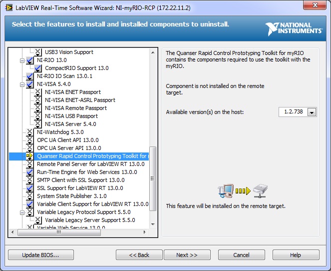 Real-Time Software Wizard Quanser RCP component selection