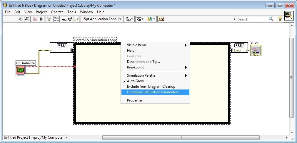 Configure Simulation Parameters menu