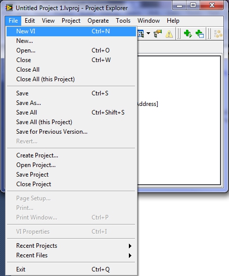 File/New VI menu