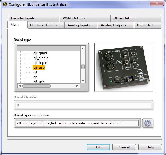 HIL Initialize parameters with Q2-USB selected